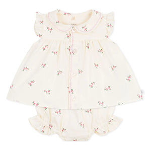 Petit Bateau - Set aus Bio-Popeline-Bluse und Bloomer | Ecru