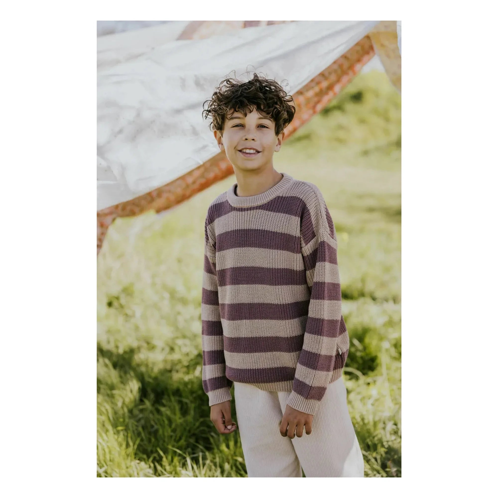 Yuki - Gestreifter Pullover aus Bio-Baumwolle | Sand
