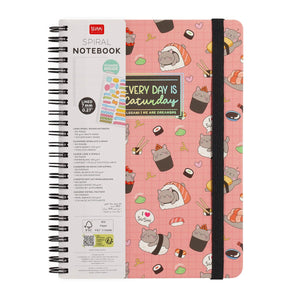 Legami - A5 Lined Defter ile Illustrated Hard Kılıf - Sushi Cat - Jotter - Spiral-Bound