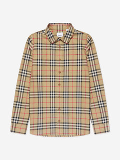 Burberry Boys Owen Long Sleeve Check Shirt in Beige