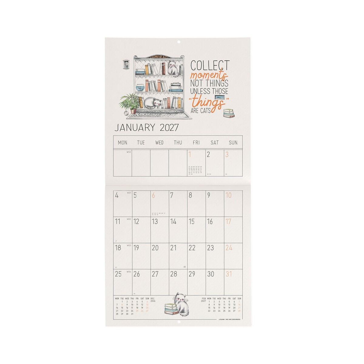Legami - Sketchy Cats 2027 Wall Takvim - 18 x 18 cm
