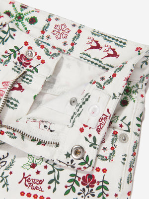KENZO Girls Seasonal Print Trousers in Ivory