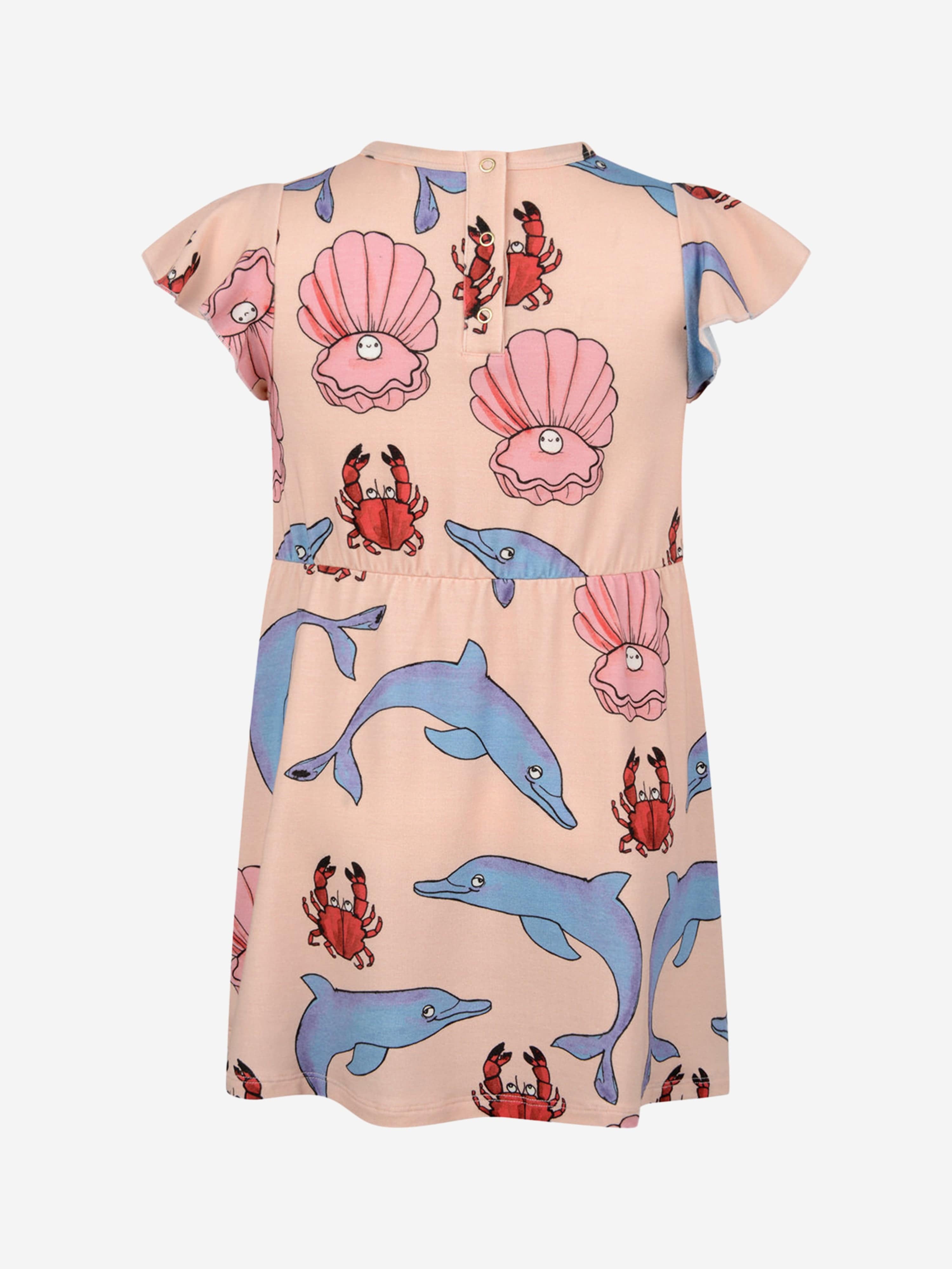 Mini Rodini Mini Rodini Girls Pink Cotton Dolphin Print Dress