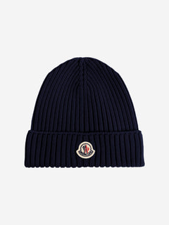 Moncler Enfant Boys Wool Knit Beanie Hat in Navy