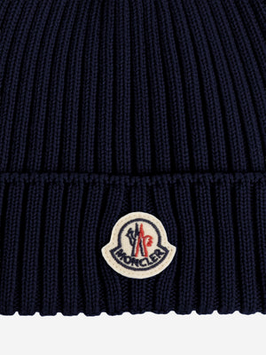 Moncler Enfant Boys Wool Knit Beanie Hat in Navy