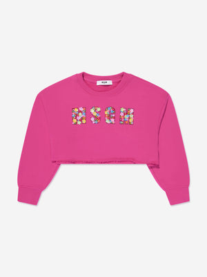 MSGM Girls Cropped Logo Sweatshirt in Pink