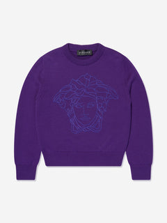Versace Girls Wool Logo Jumper in Purple