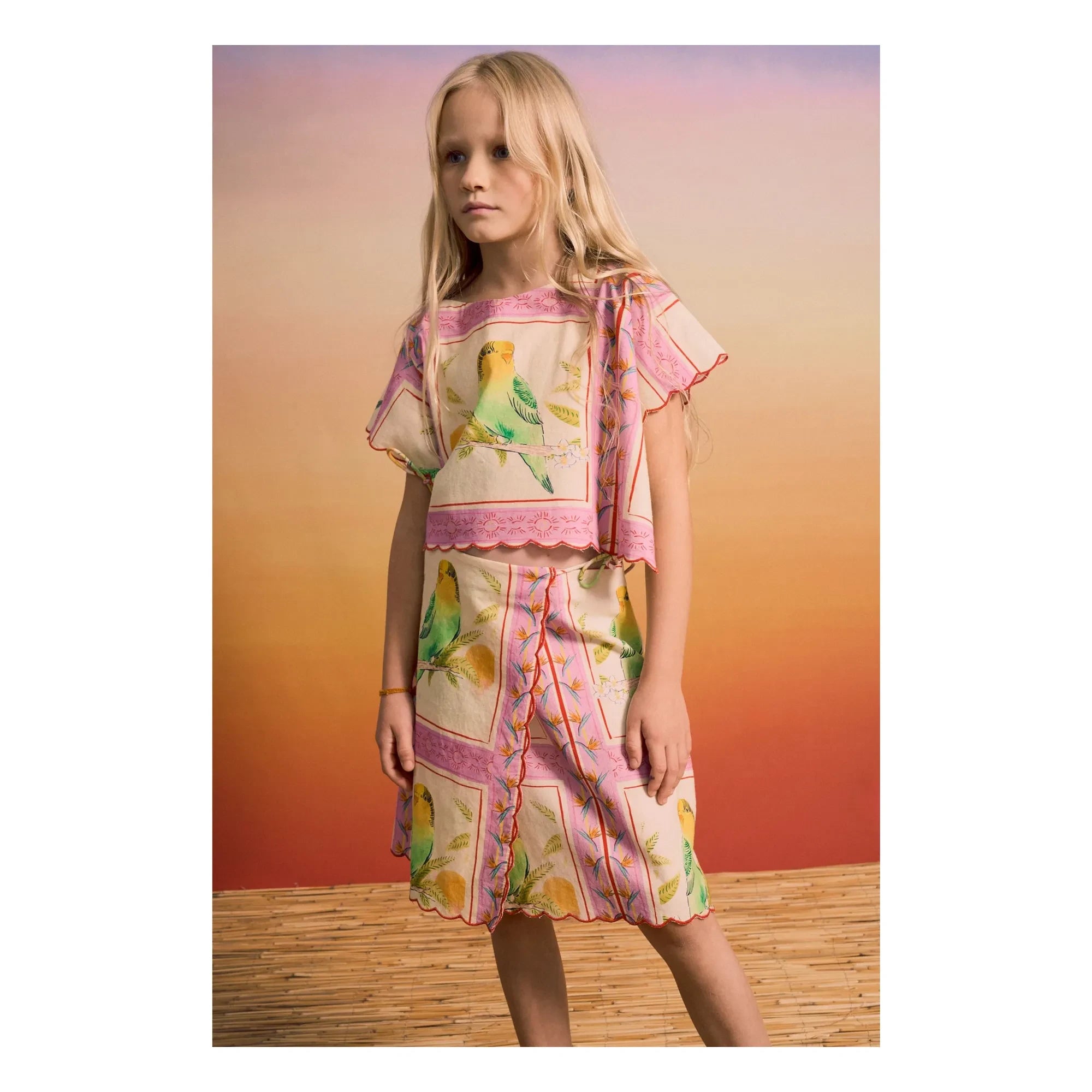Maison Mangostan - Vogel Patchwork Oberteil | Rosa