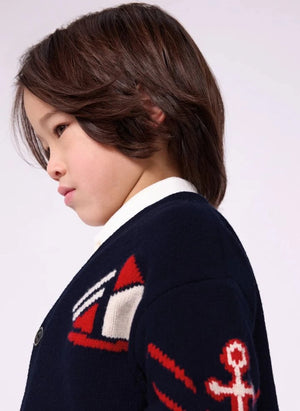 Petit Bateau - Navyblauer, weiter V-Ausschnitt Wollcardigan