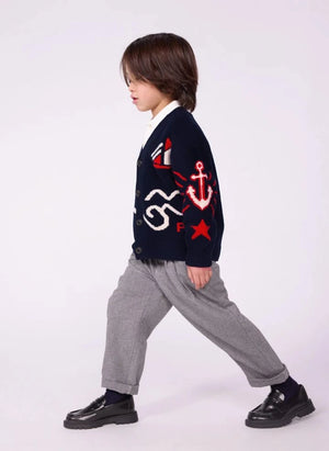 Petit Bateau - Navyblauer, weiter V-Ausschnitt Wollcardigan