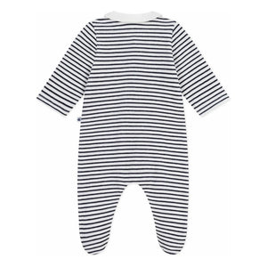 Petit Bateau - Çizgili Kadife Organik Pamuklu Dors Bien Pijama | Lacivert