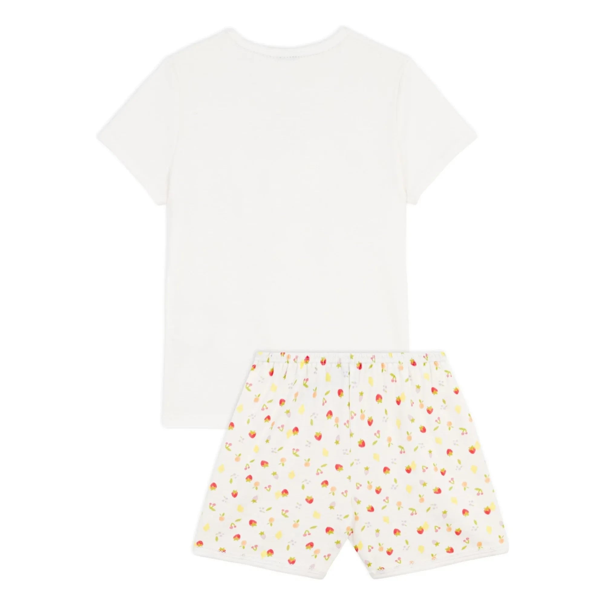 Petit Bateau - Kurzer Schlafanzug aus Bio-Baumwolle mit Erdbeermuster | Ecru