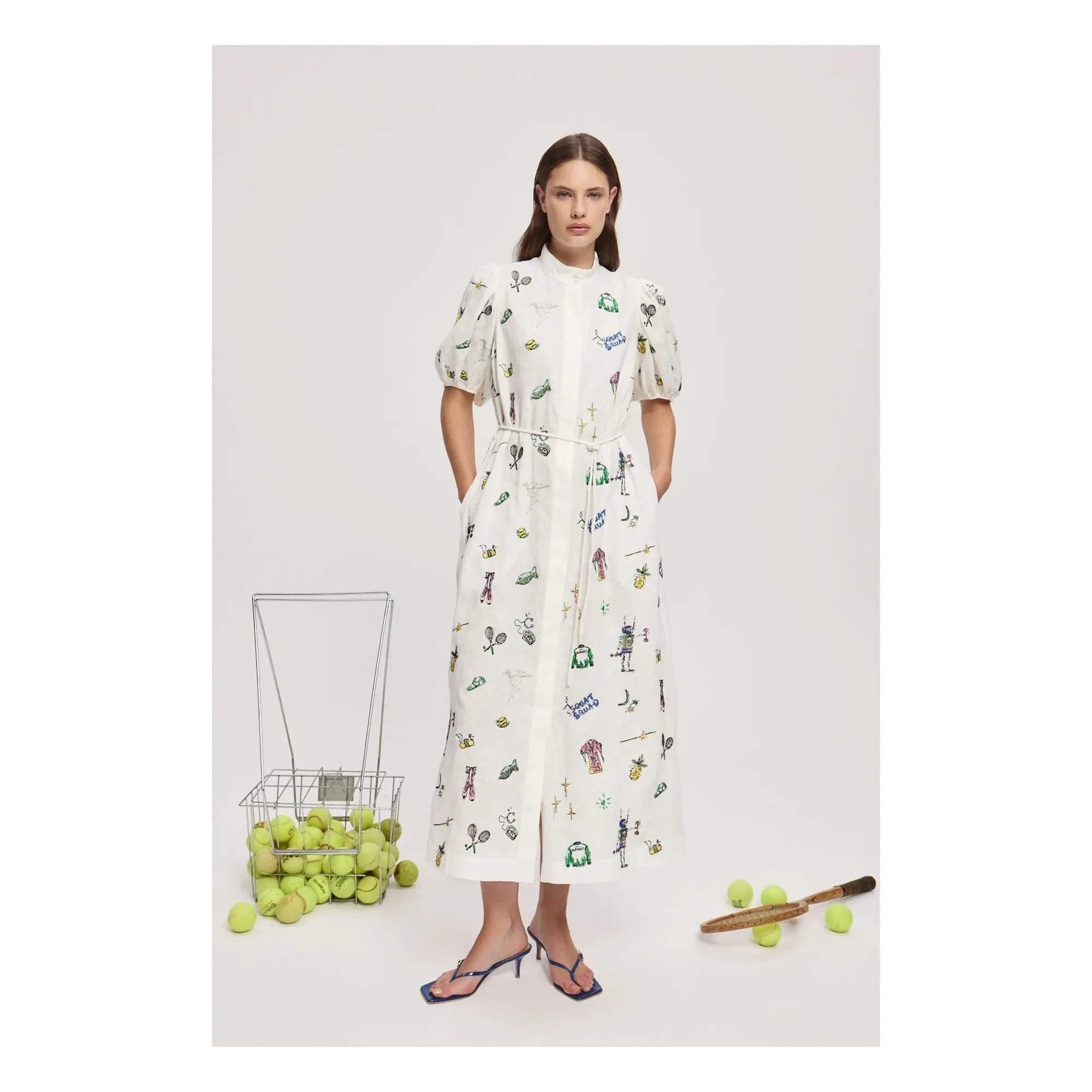 Alémais - Besticktes Leinenkleid | Ecru