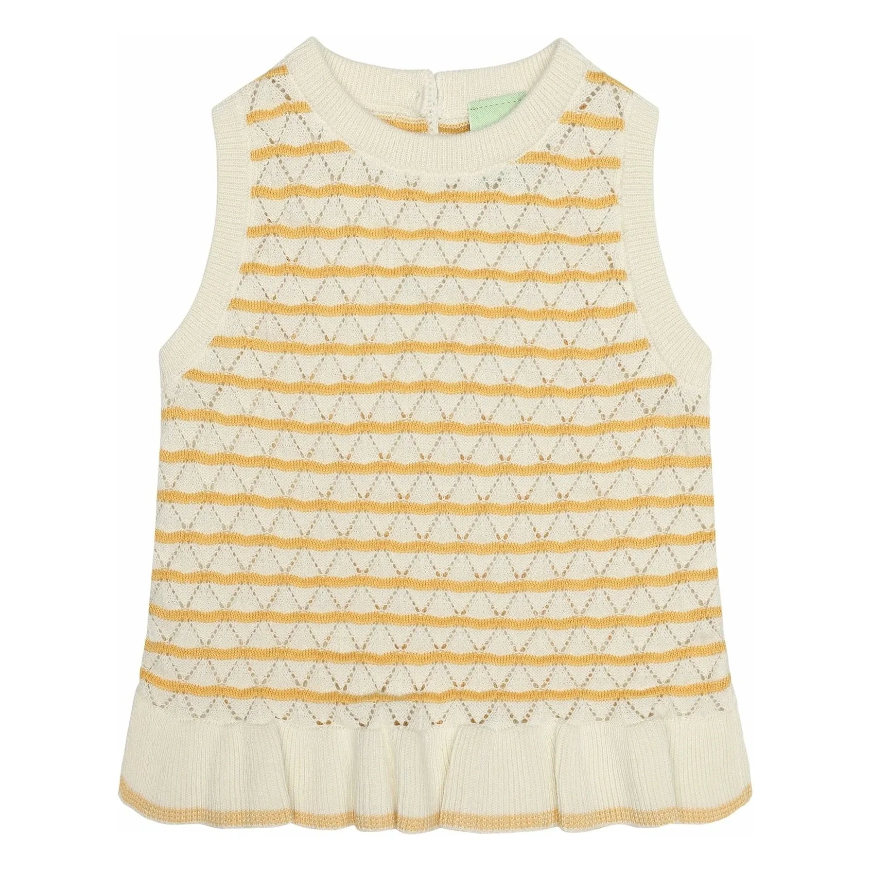 FUB - Gestreiftes Pointelle Top Bio-Baumwolle Feinstrick | Gelb