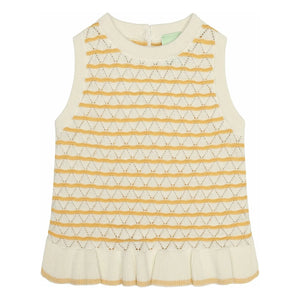 FUB - Gestreiftes Pointelle Top Bio-Baumwolle Feinstrick | Gelb