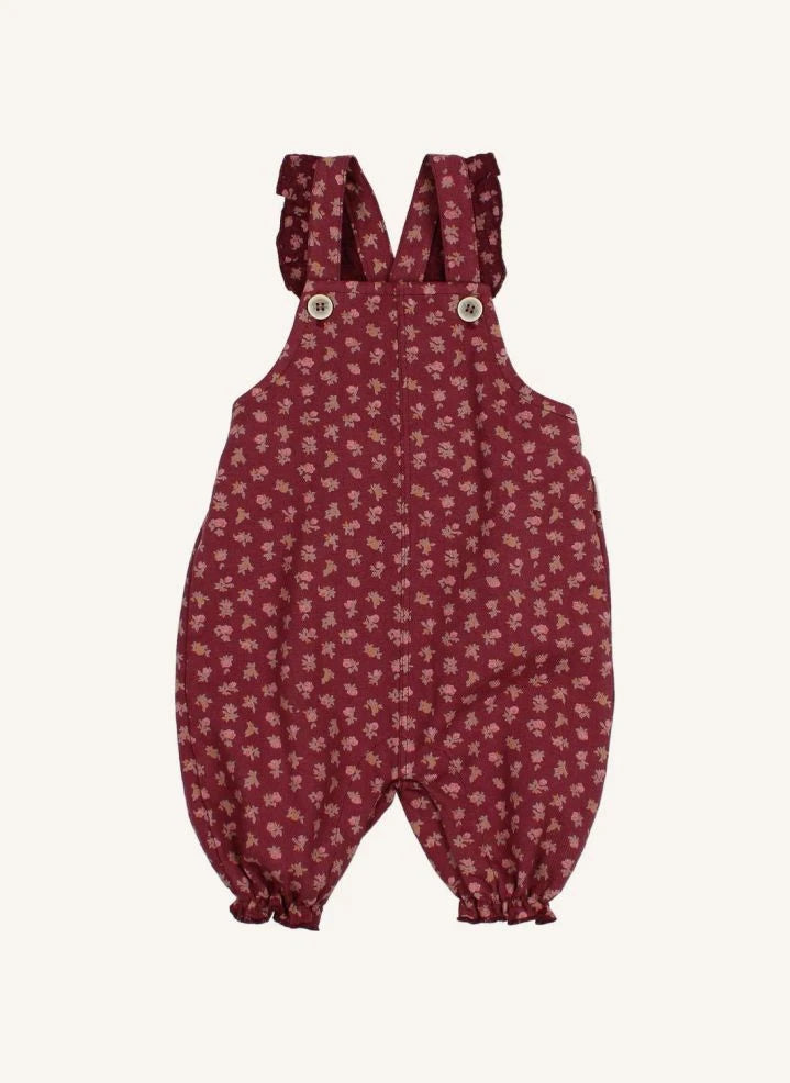 Búho - Blümchen Baumwoll-Latzhose | Bordeaux