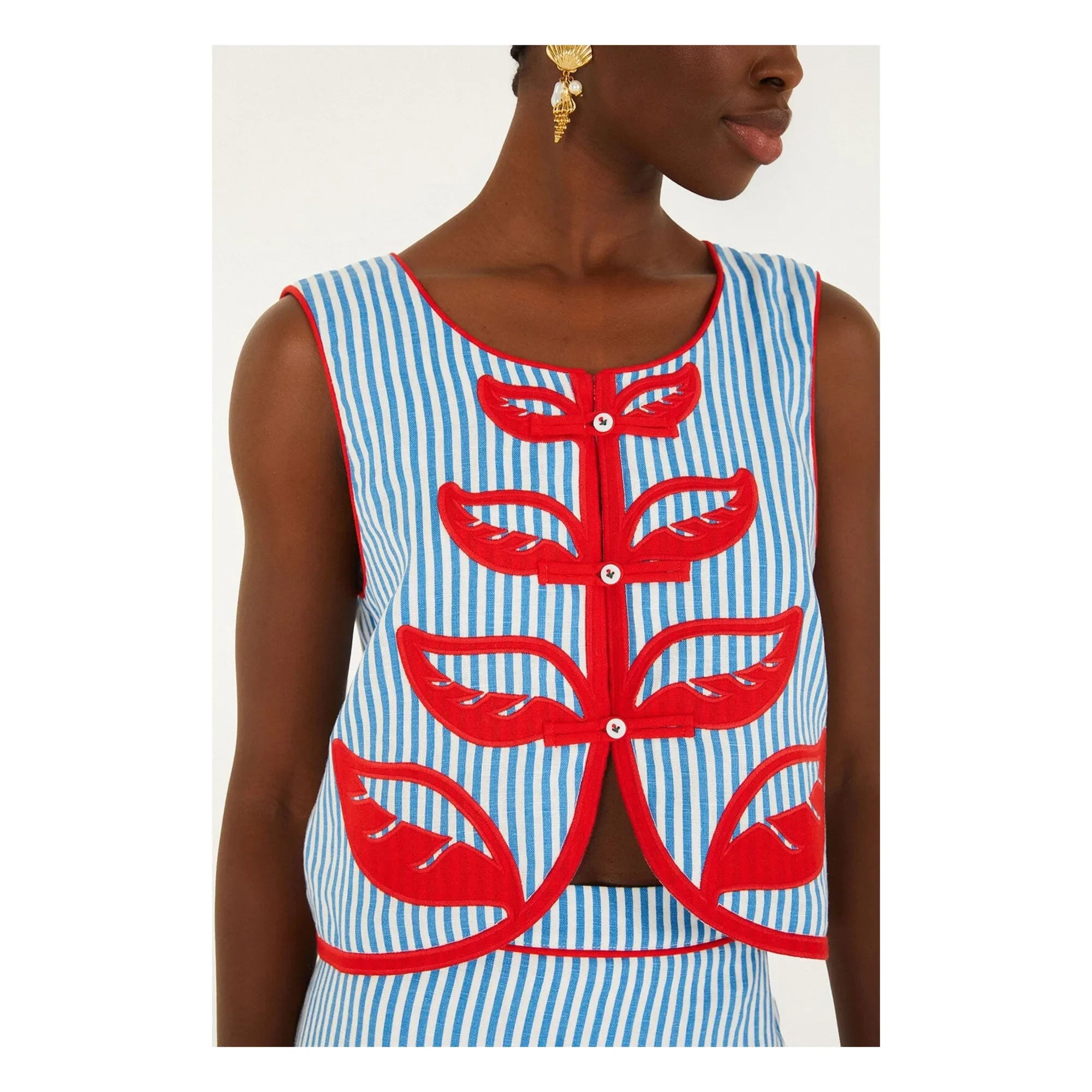 Farm Rio – Gestreiftes Leinentop in Himmelblau | Marineblau