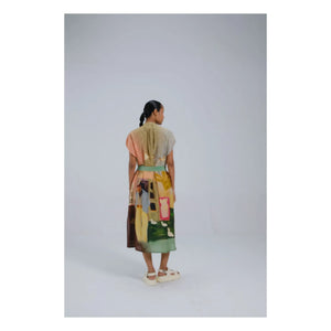 CORD - Baumwoll-Seiden-Cape-Kleid | Grün