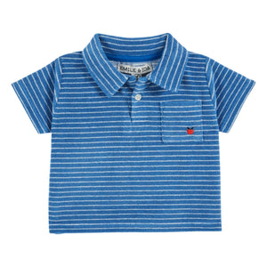 Emile et Ida - Gestreiftes Bio-Baumwoll-Polohemd | Blau