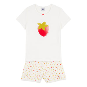 Petit Bateau - Kurzer Schlafanzug aus Bio-Baumwolle mit Erdbeermuster | Ecru