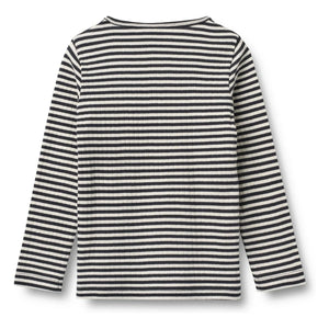 Wheat - Stig Geripptes T-Shirt aus Bio-Baumwolle | Marineblau