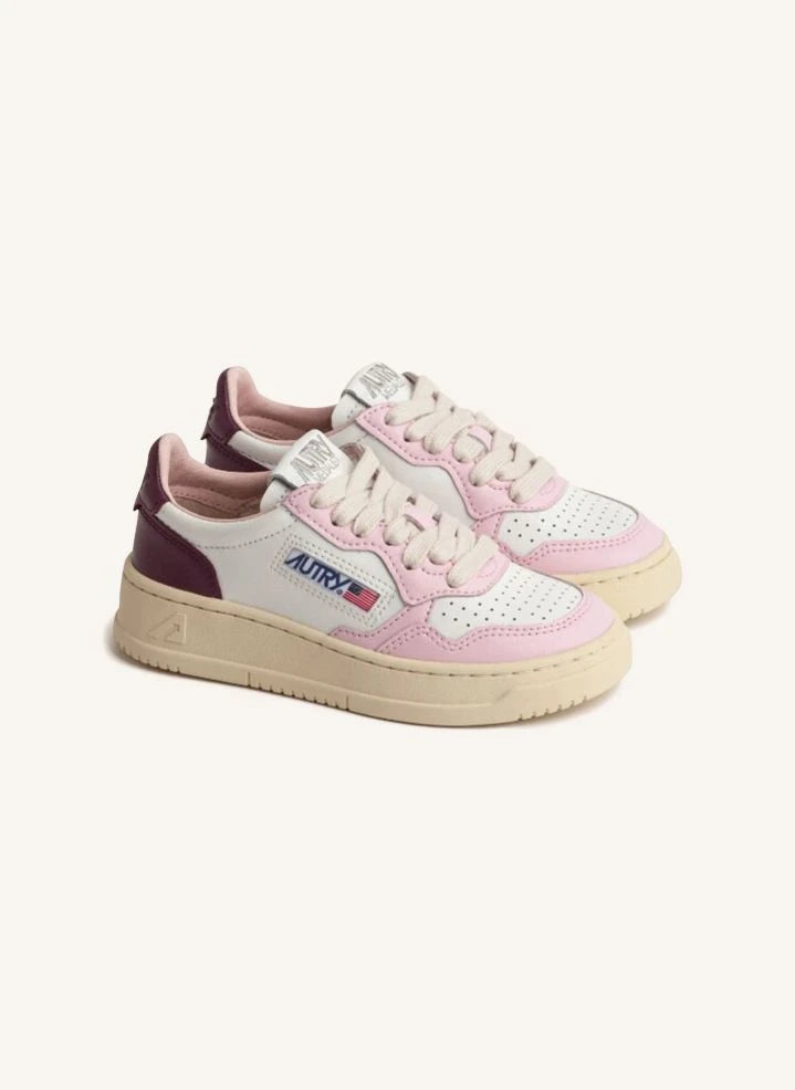 Autry - Zwei-Farben Kinder Medalist Niedrig Leder Sneaker | Rosa