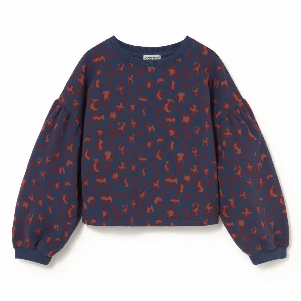 Cozmo - Elia Leoparden Bio-Baumwoll-Sweatshirt | Marineblau