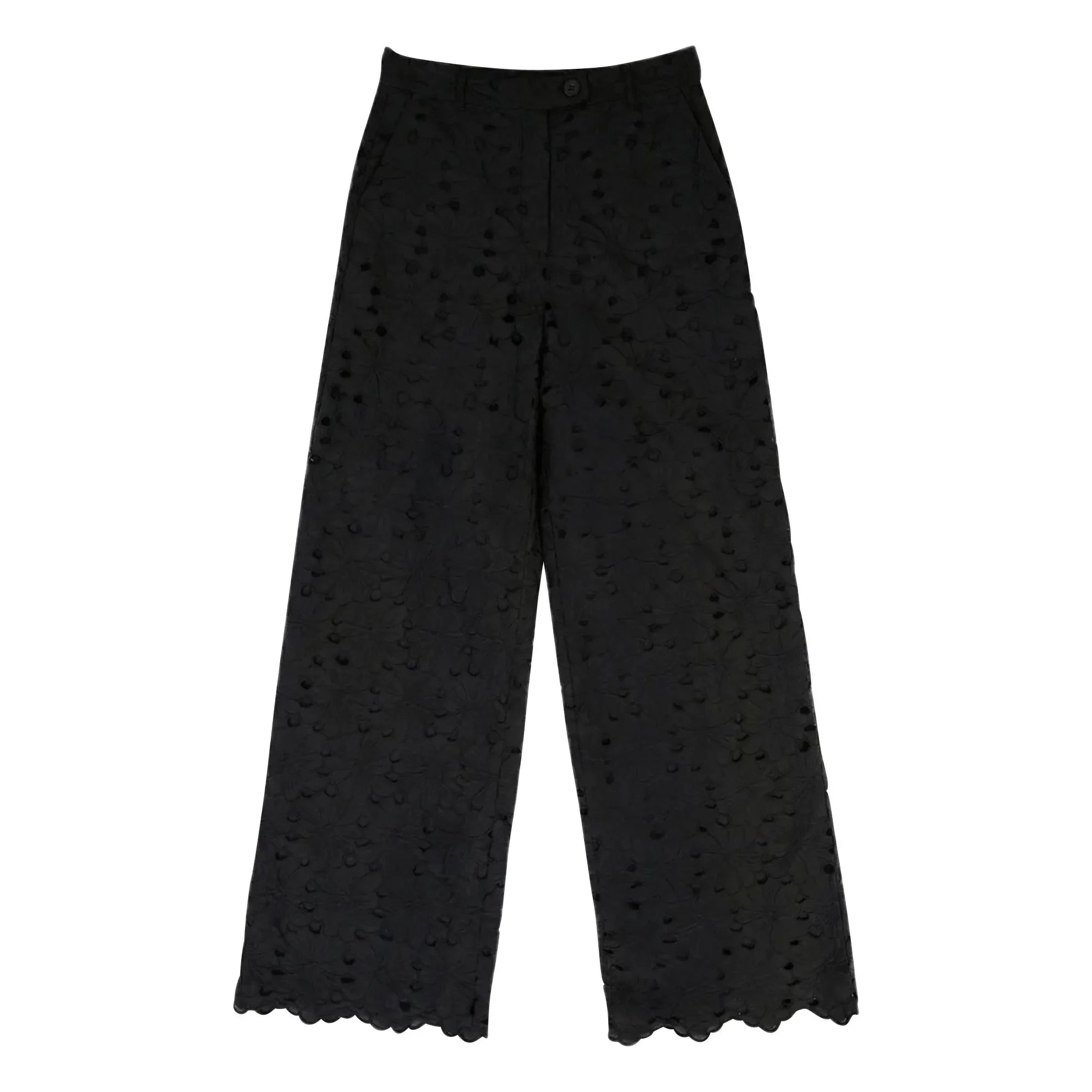 BELLEPIECE - Sizilien Baumwolle Bestickte Hose | Schwarz