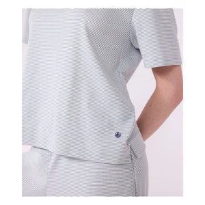 Petit Bateau - Organik pamuklu çizgili pijama | Mavi