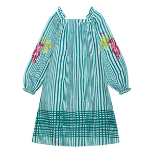 Maison Mangostan - Gestreiftes Kleid mit Ballonärmeln | Grün
