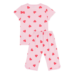 Petit Bateau - Capri-Pyjama mit Herzmuster | Rosa