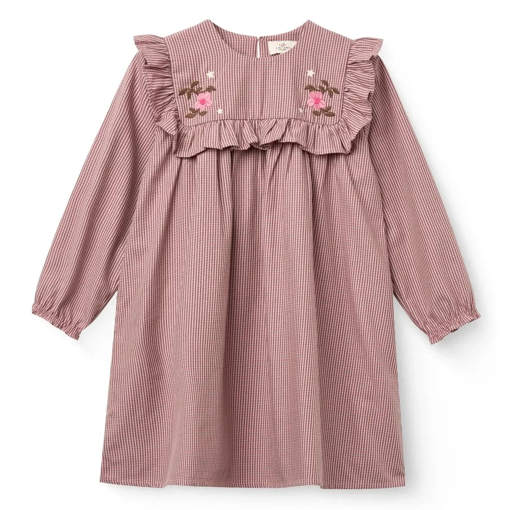 Copenhagen Colors - Besticktes kariertes Kleid | Rosa