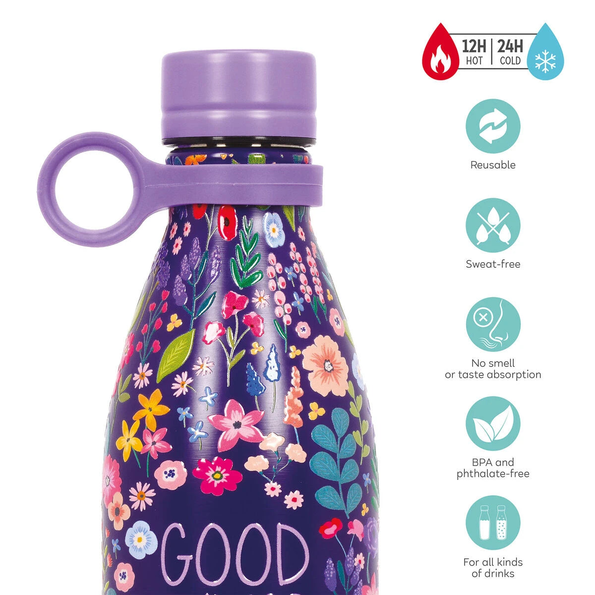Legami - 800 ml Vakuum-Thermos - Blumen - Heiß & Kalt