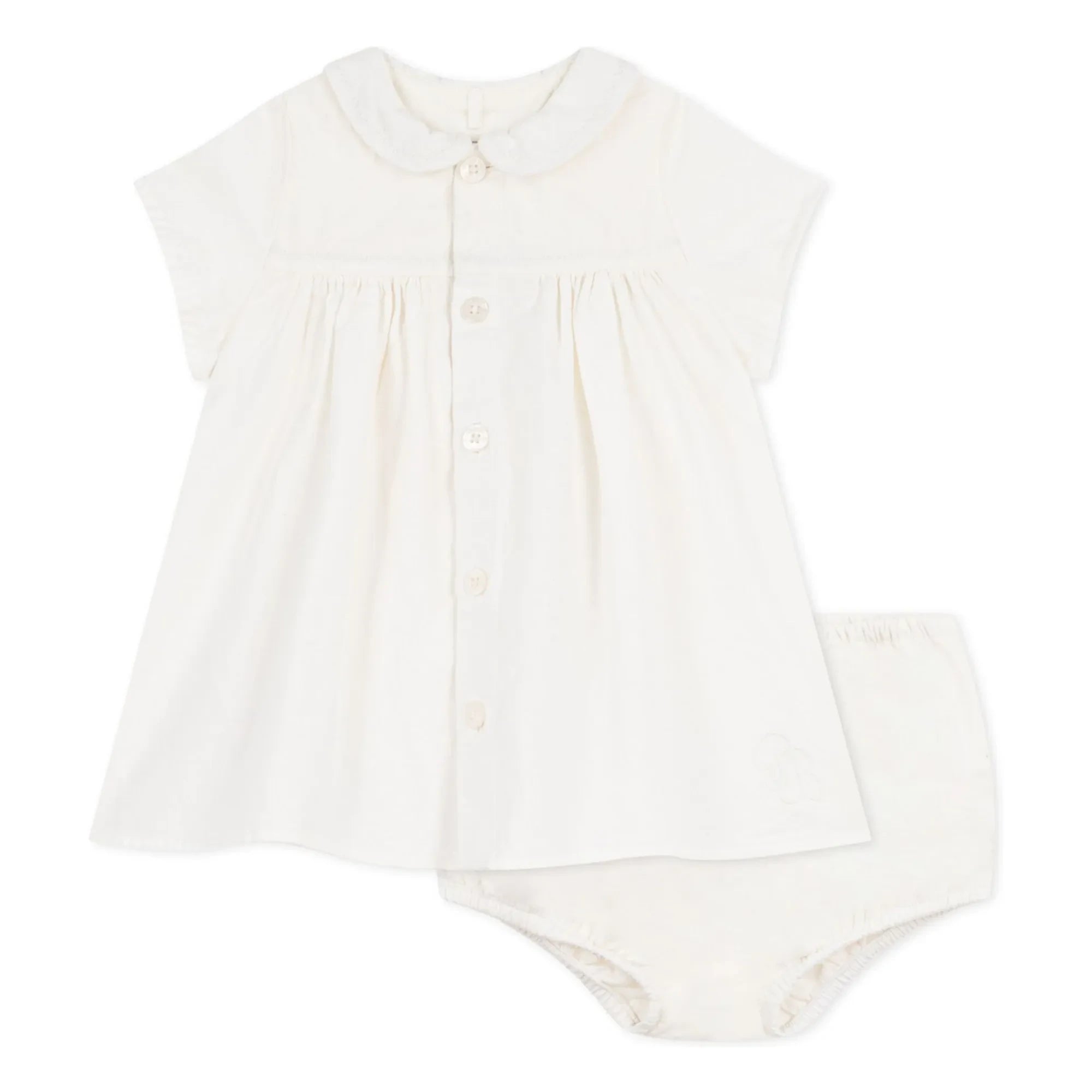 Petit Bateau - Leinen und Bio-Baumwolle Kleid und Bloomer Set | Weiß