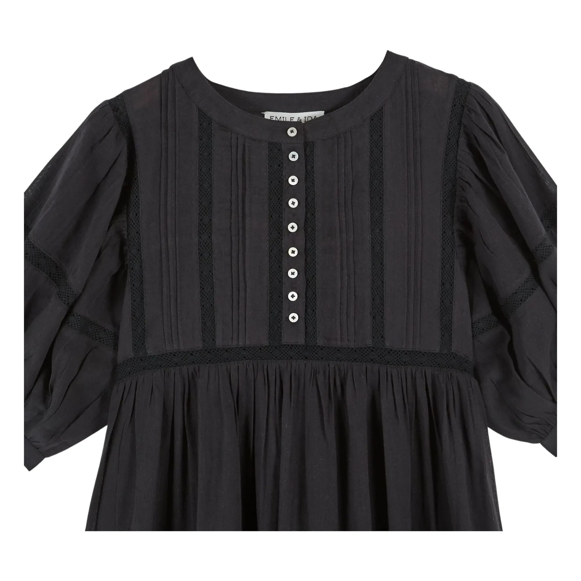 Emile et Ida - Baumwollgaze-Kleid mit Spitze | Schwarz