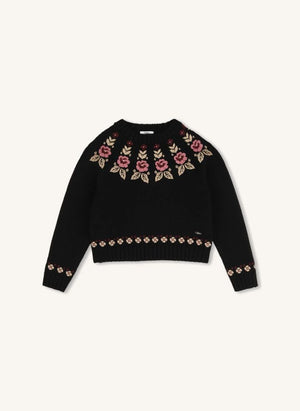 Chloé - Pullover aus Bio-Baumwolle mit Blumenstickerei | Schwarz