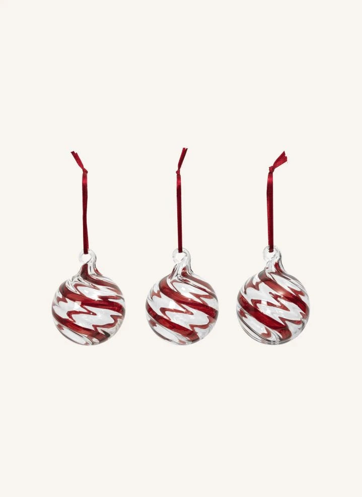 Broste Copenhagen - Glasspiral-Weihnachtsanhänger — 3er-Set | Rot