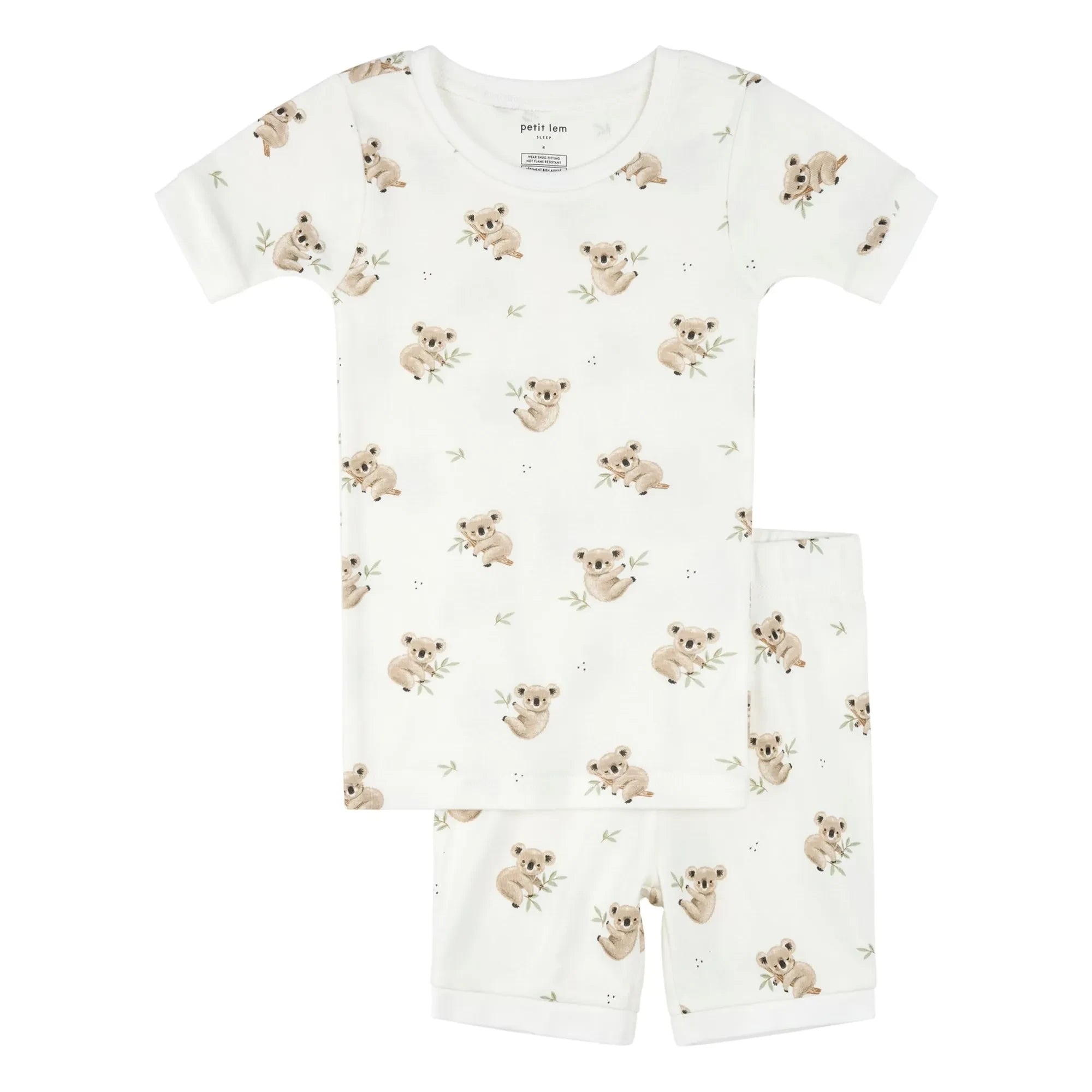 Petit Lem - Koala Kurzer Pyjama | Bio-Baumwolle | Weiß