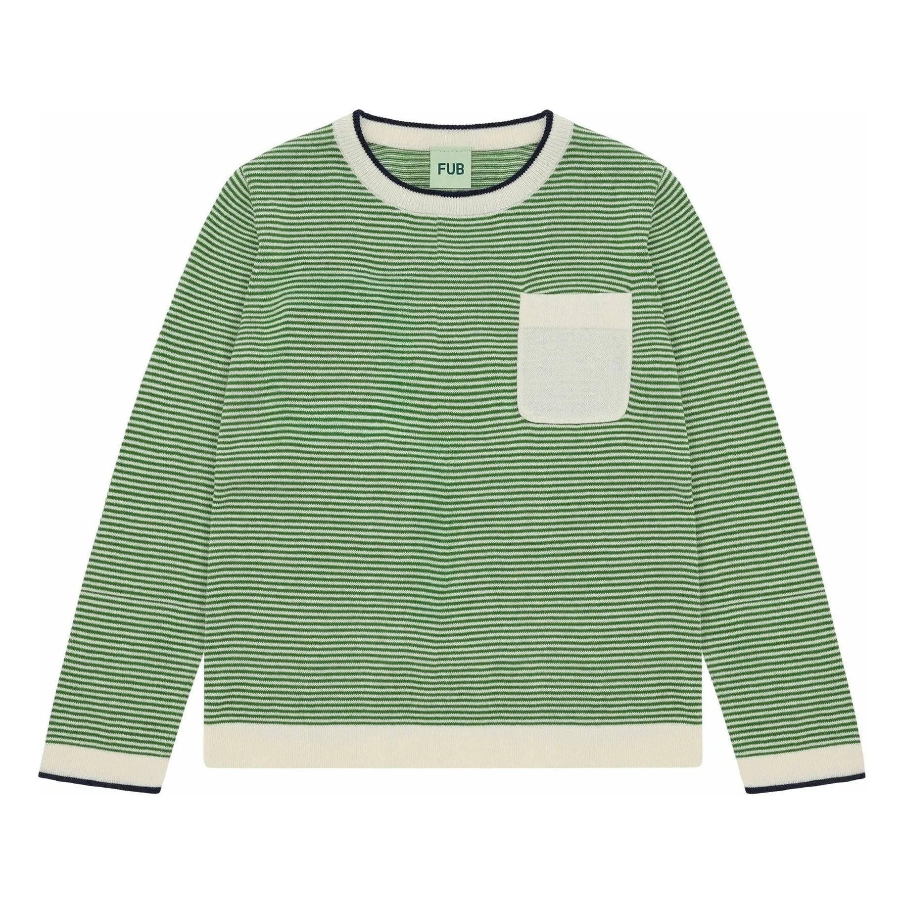 FUB - Gestreiftes Rundhals-T-Shirt Feinstrick Bio-Baumwolle | Grün