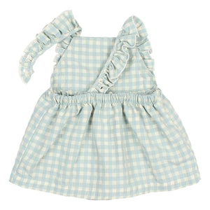 Búho - Gingham Rüschen Seersucker Strampler aus Bio-Baumwolle | Aqua