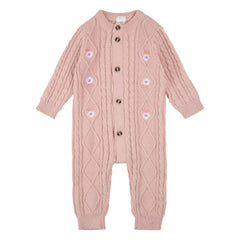 Petit Lem - Organische Baumwolle Blumenmuster Strickanzug | Rosa