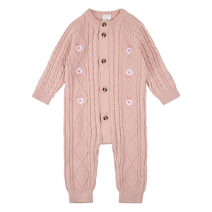 Petit Lem - Organische Baumwolle Blumenmuster Strickanzug | Rosa