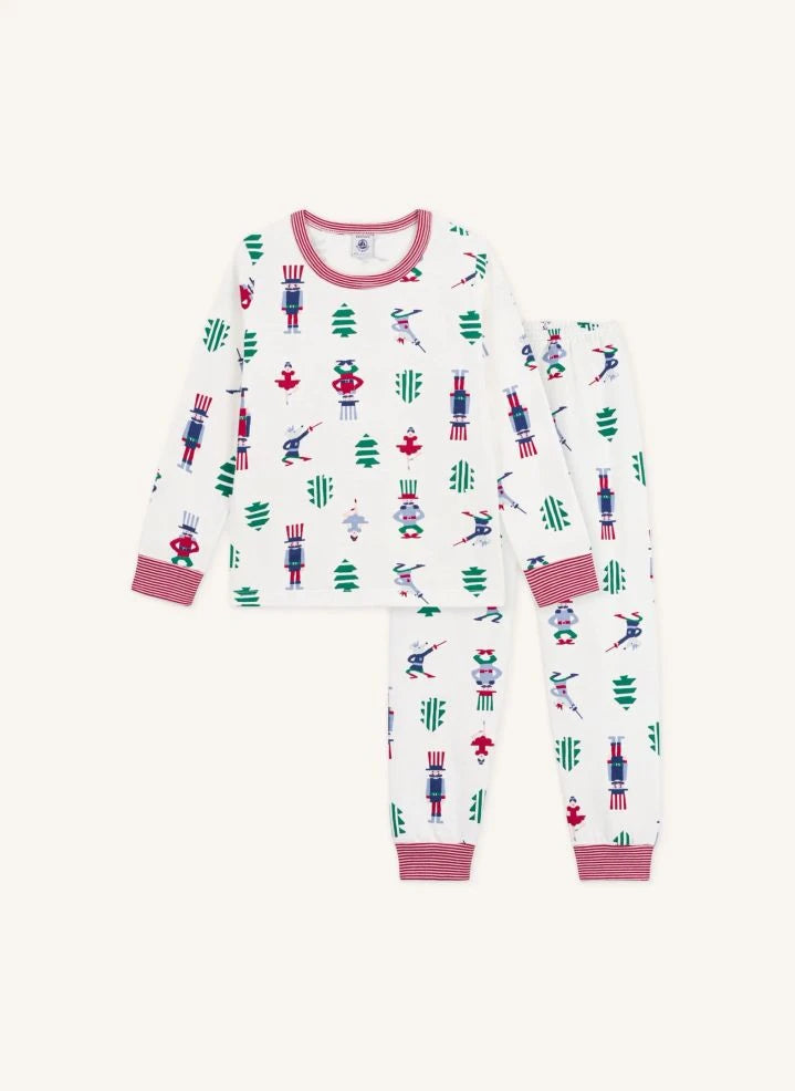 Petit Bateau - Weihnachts-Pyjamas Bio-Baumwolle | Weiß