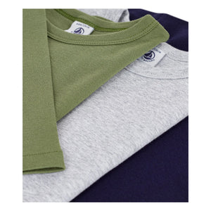 Petit Bateau - 3'lü Düz Uzun Kollu Tişört Paketi | Gri Melanj
