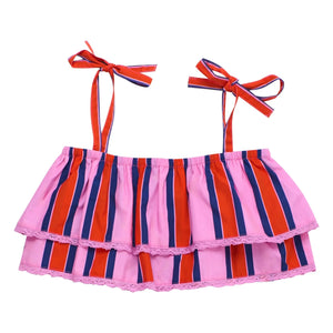 Maison Mangostan - Gestreiftes Crop Top mit Rüschen | Rosa