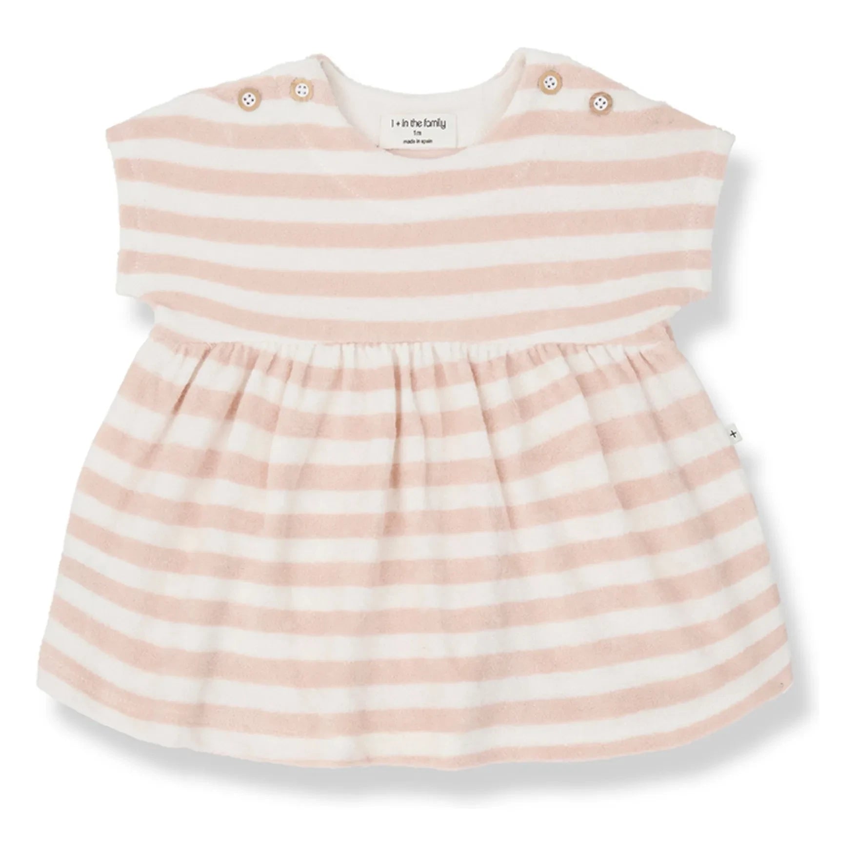 1+ in the family - Gestreiftes Frottee-Kleid Macedonia | Beige-Rosa