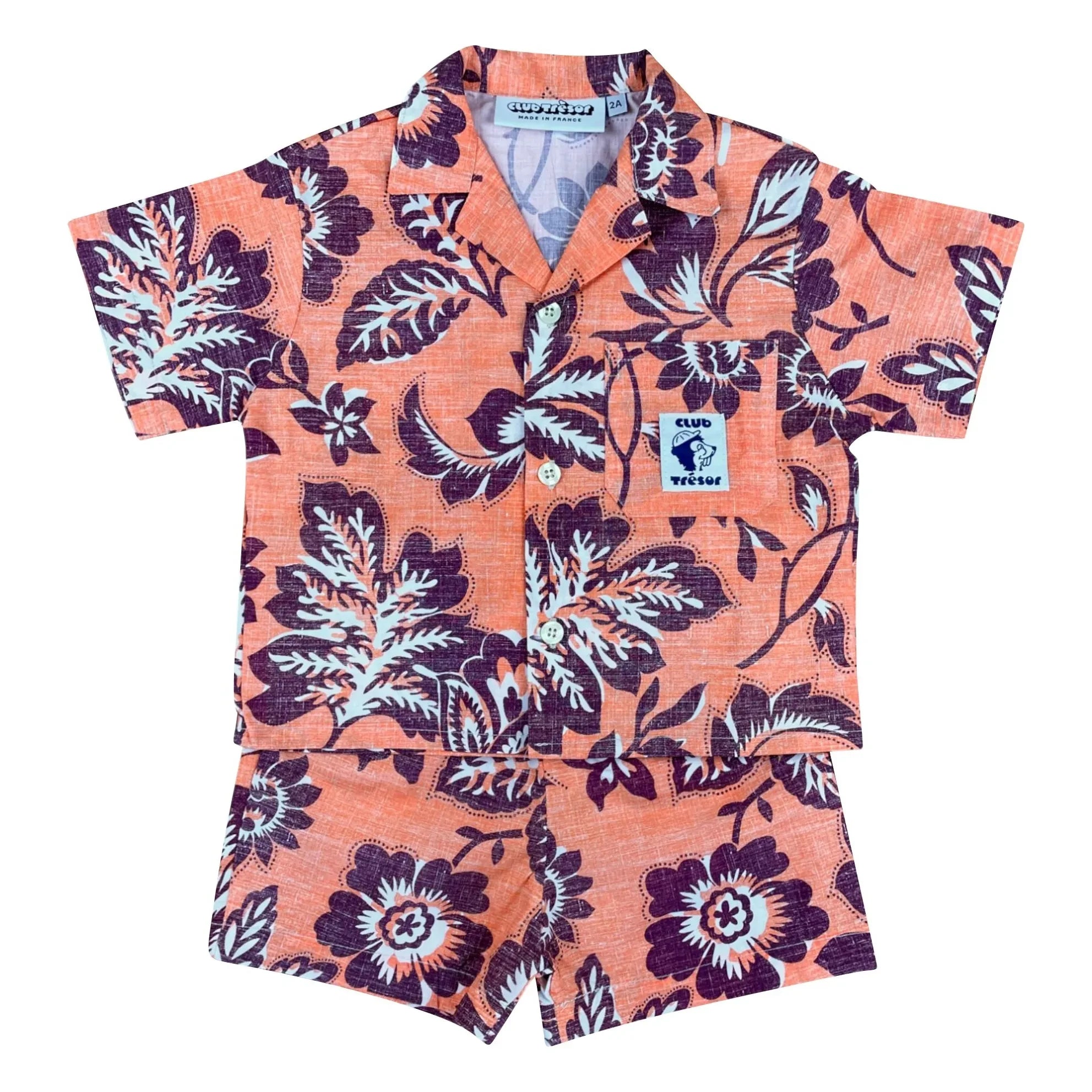 Club Trésor - Tiki Waikiki Popeline Hemd und Shorts Set | Orange