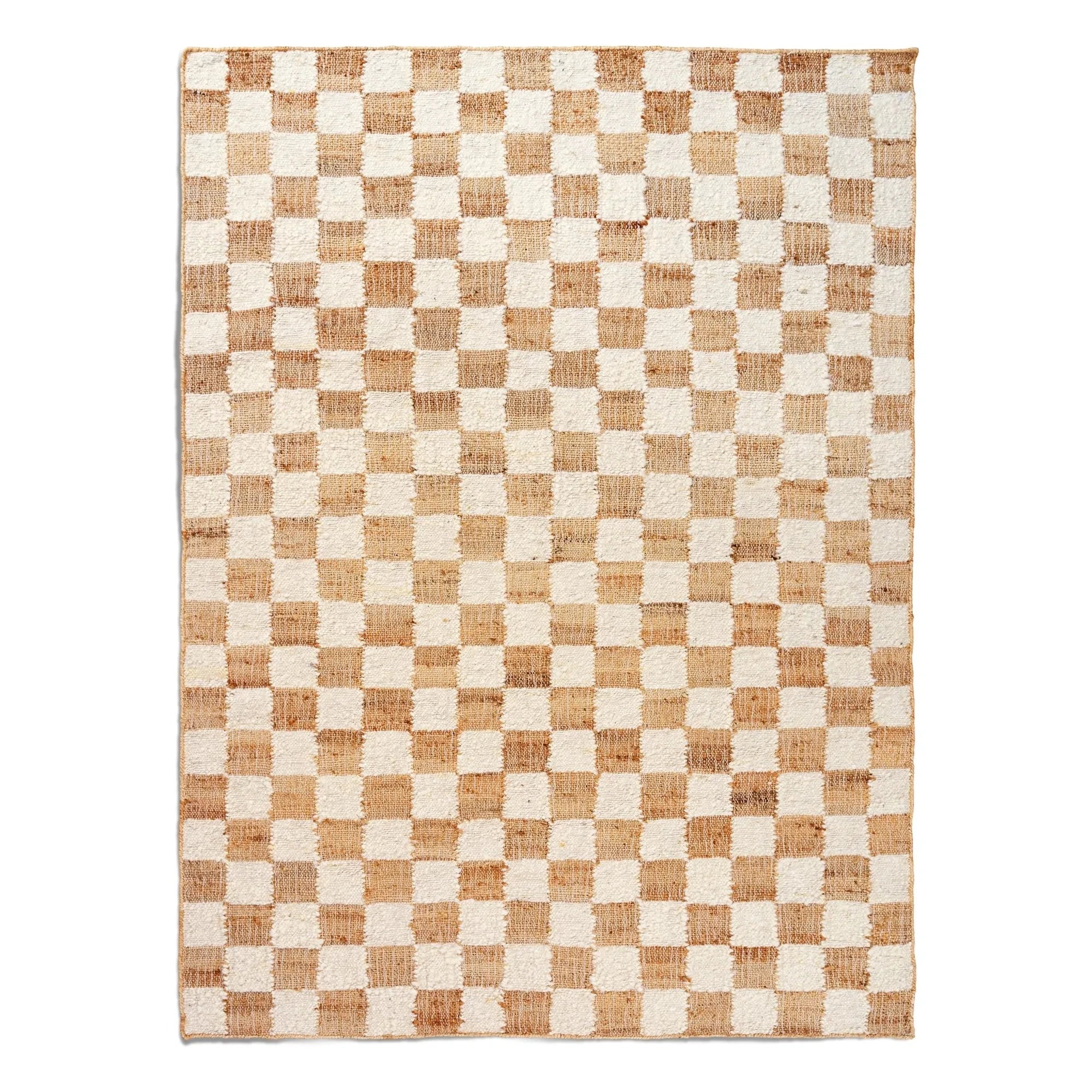 Ferm Living - Karierter Wolle und Jute Teppich | Creme