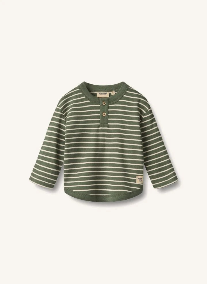 Wheat - Osvald Gestreiftes Bio-Baumwoll-T-Shirt | Dunkelgrün