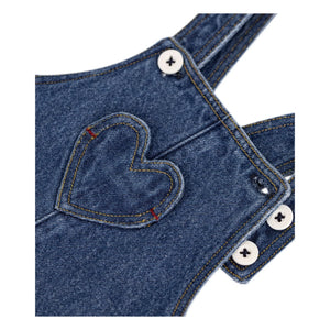 Petit Bateau - Organik Pamuk Denim Kalp Salopet | Mavi